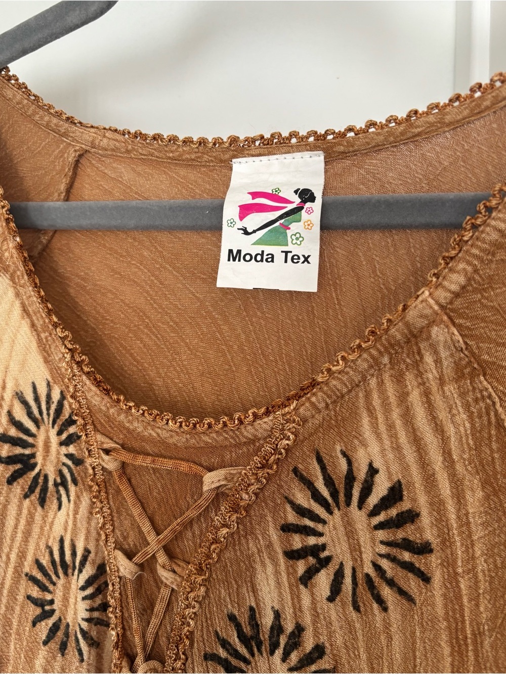 Boho Lace-Up Tunic Dress with Floral Print - Rust color - Picture 4 of 7